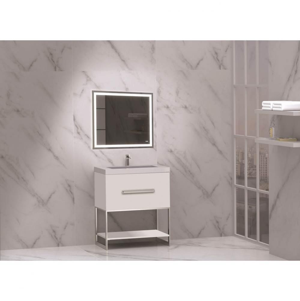 Madeli Loft 30'' Free Standing Vanity Cabinet White/HW: Polished Chrome(PC)