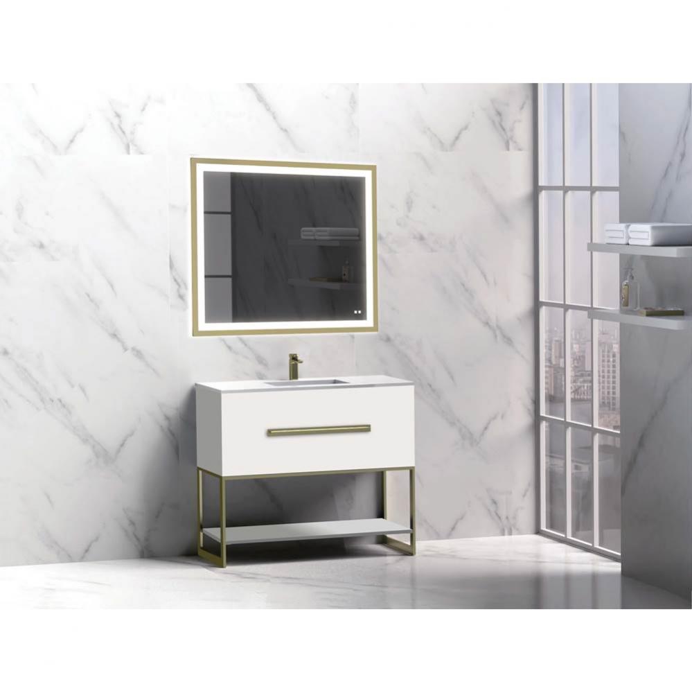 Madeli Loft 36'' Free Standing Vanity Cabinet White/HW: Satin Brass(SB)