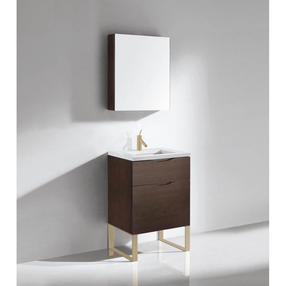 Madeli Milano 24'' Free Standing Vanity Cabinet Walnut/HW: Satin Brass(SB)