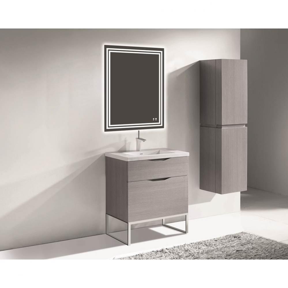 Madeli Milano 30'' Free Standing Vanity Cabinet Ash Grey/HW: Polished Chrome(PC)