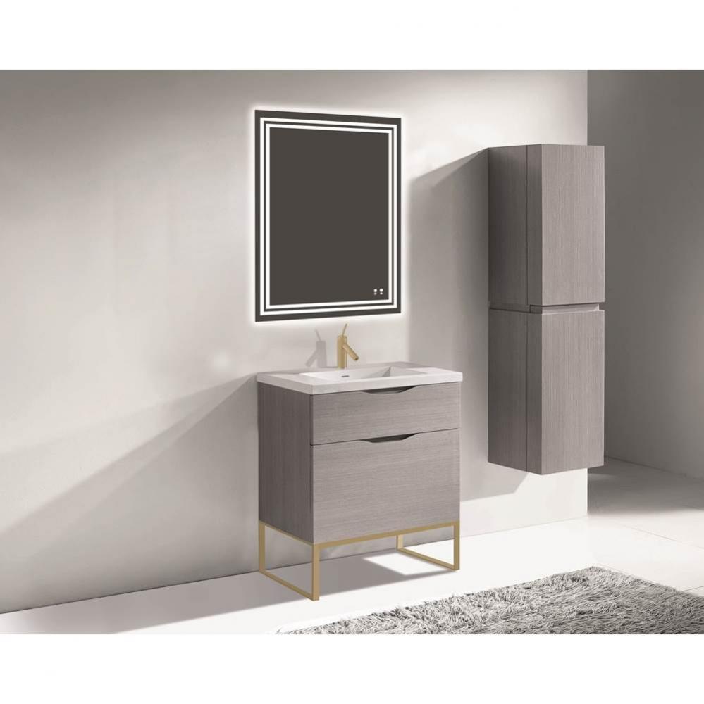 Madeli Milano 30'' Free Standing Vanity Cabinet Ash Grey/HW: Satin Brass(SB)