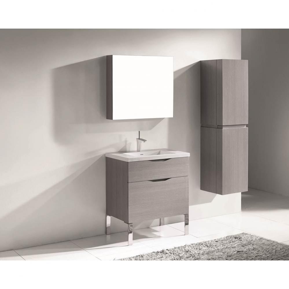 Madeli Milano 30'' Free Standing Vanity Cabinet Ash Grey/HW: Polished Chrome(PC)