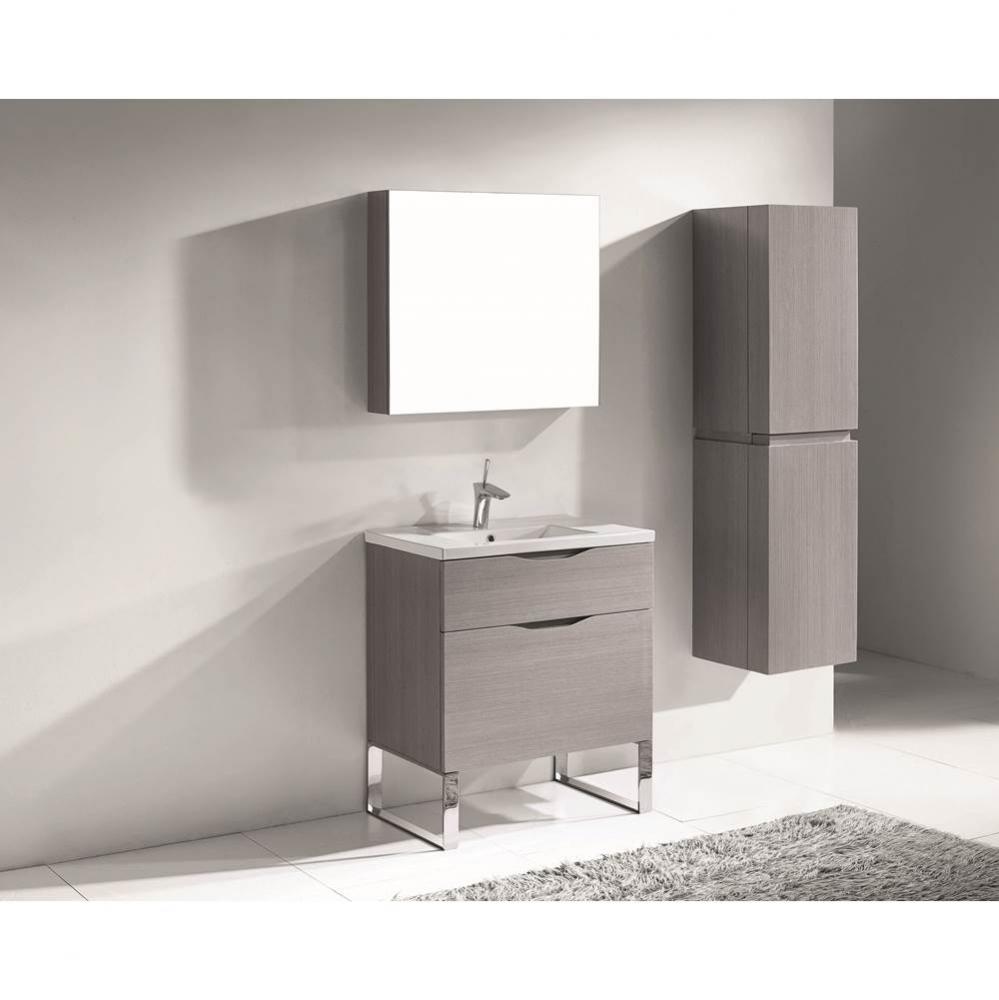 Madeli Milano 30'' Free Standing Vanity Cabinet Ash Grey/HW: Polished Chrome(PC)