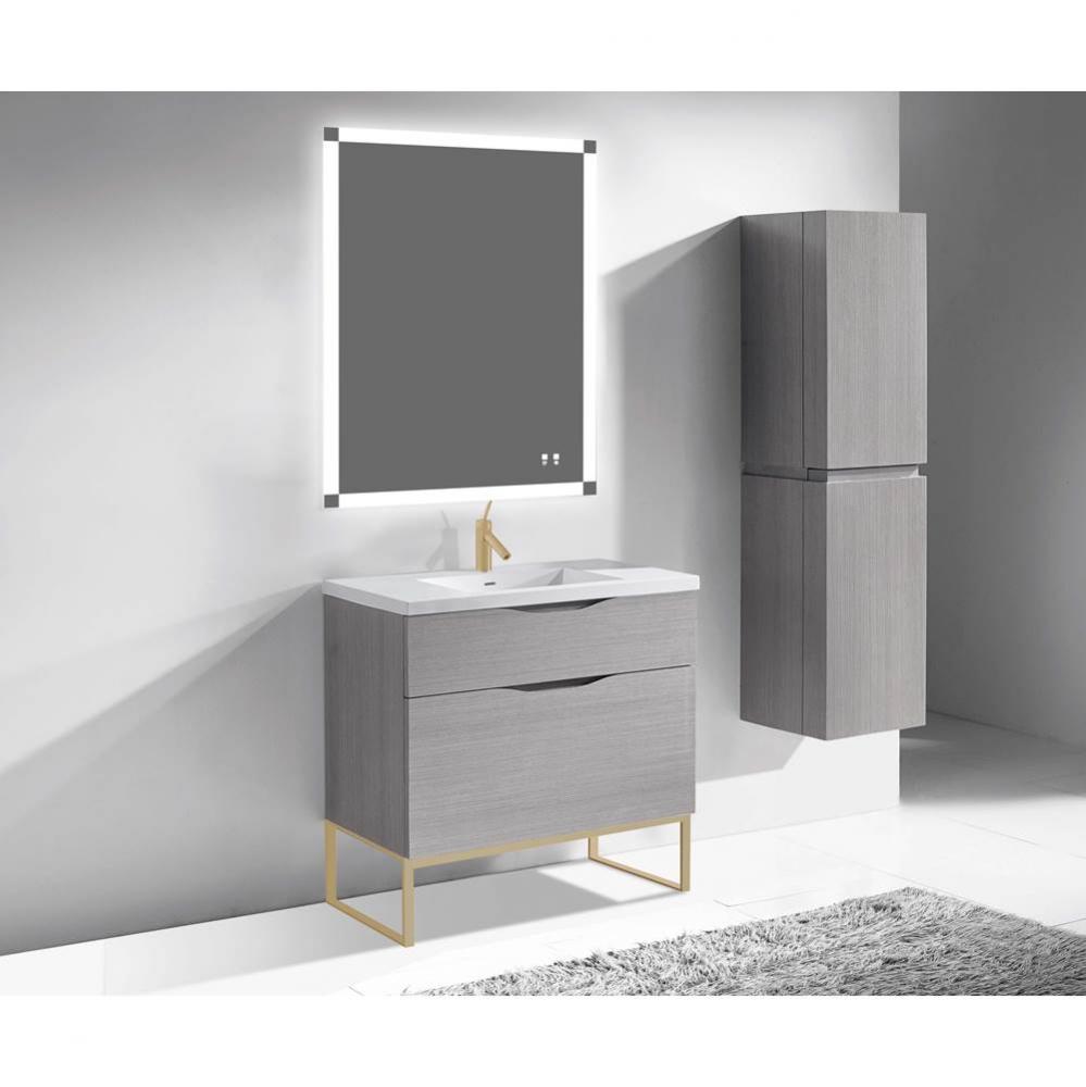 Madeli Milano 36'' Free Standing Vanity Cabinet Ash Grey/HW: Satin Brass(SB)