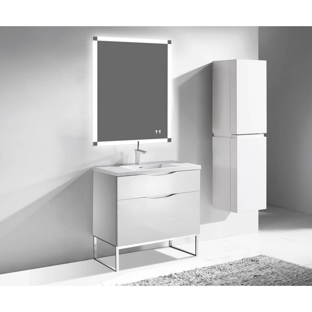 Milano 36'' Free Standing Vanity Cabinet White/HW: Polished Chrome(PC)