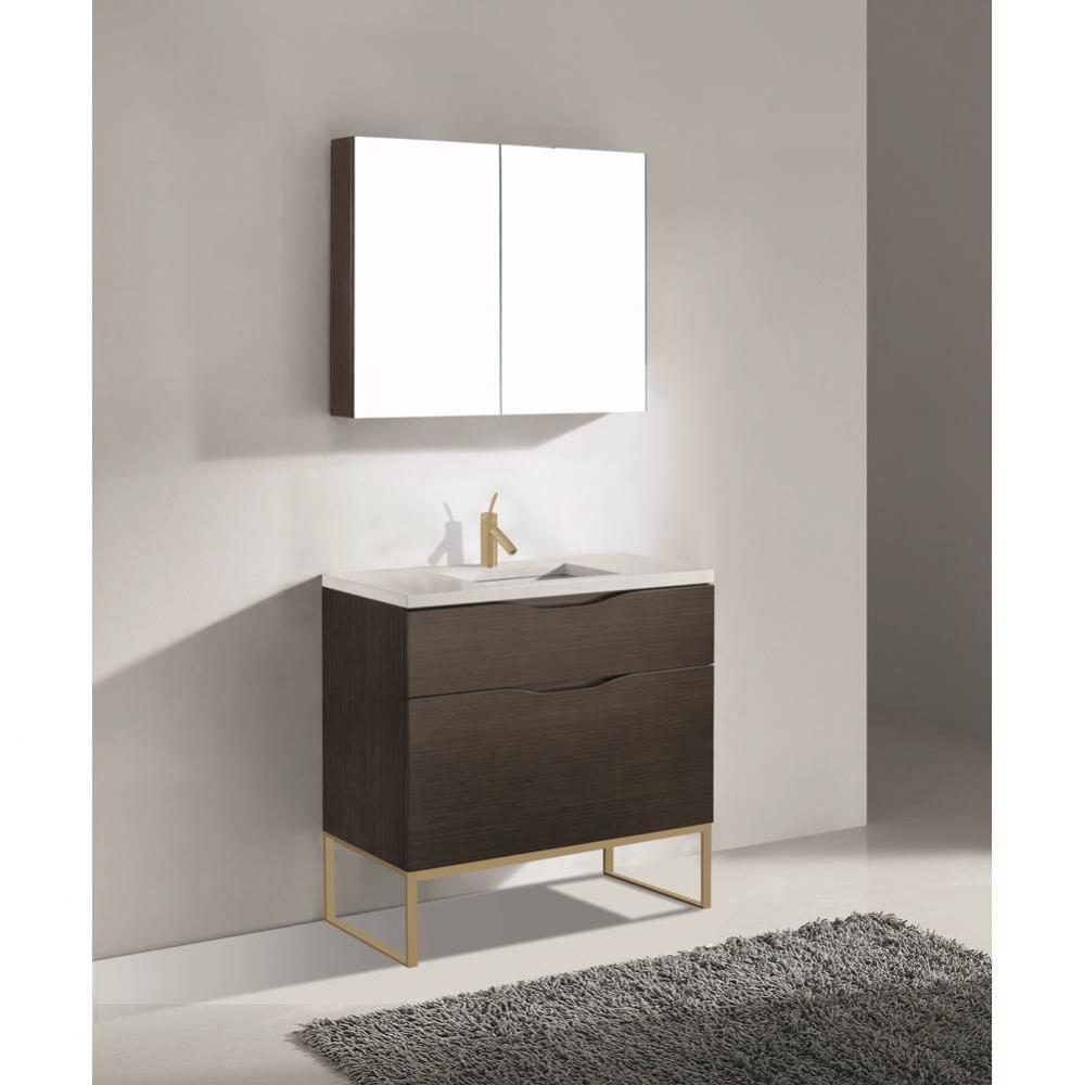Madeli Milano 36'' Free Standing Vanity Cabinet Walnut/HW: Satin Brass(SB)