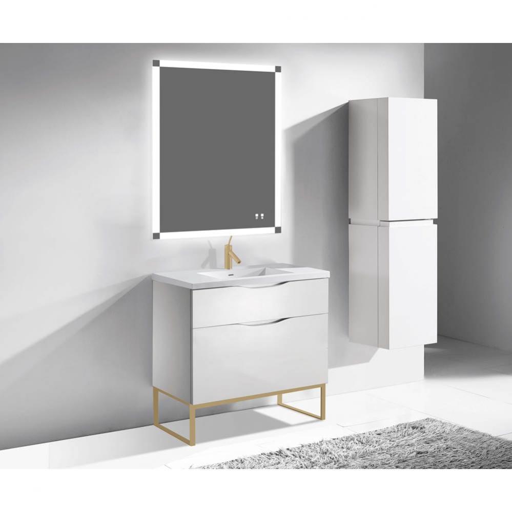 Madeli Milano 36'' Free Standing Vanity Cabinet White/HW: Satin Brass(SB)
