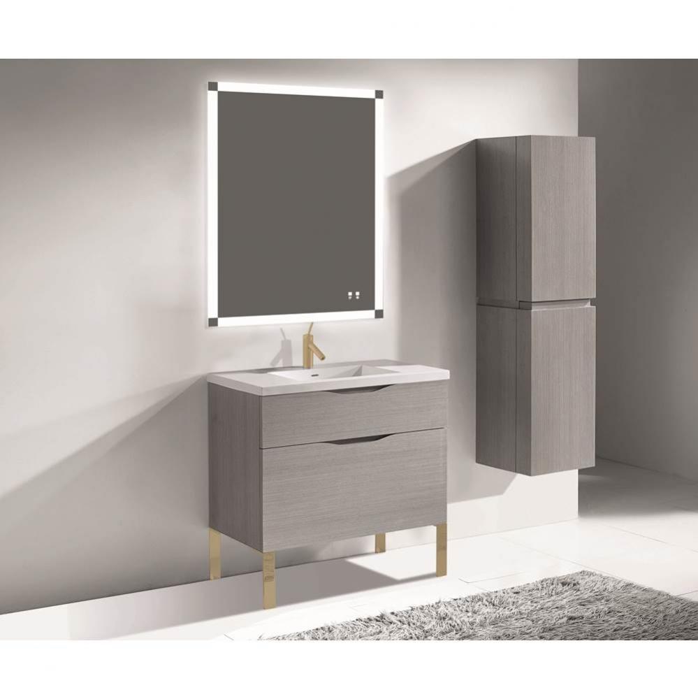 Madeli Milano 36'' Free Standing Vanity Cabinet Ash Grey/HW: Satin Brass(SB)