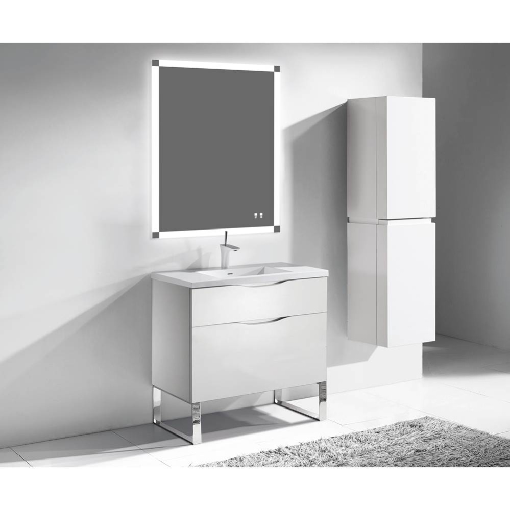 Milano 42'' Free Standing Vanity Cabinet White/HW: Polished Chrome(PC)