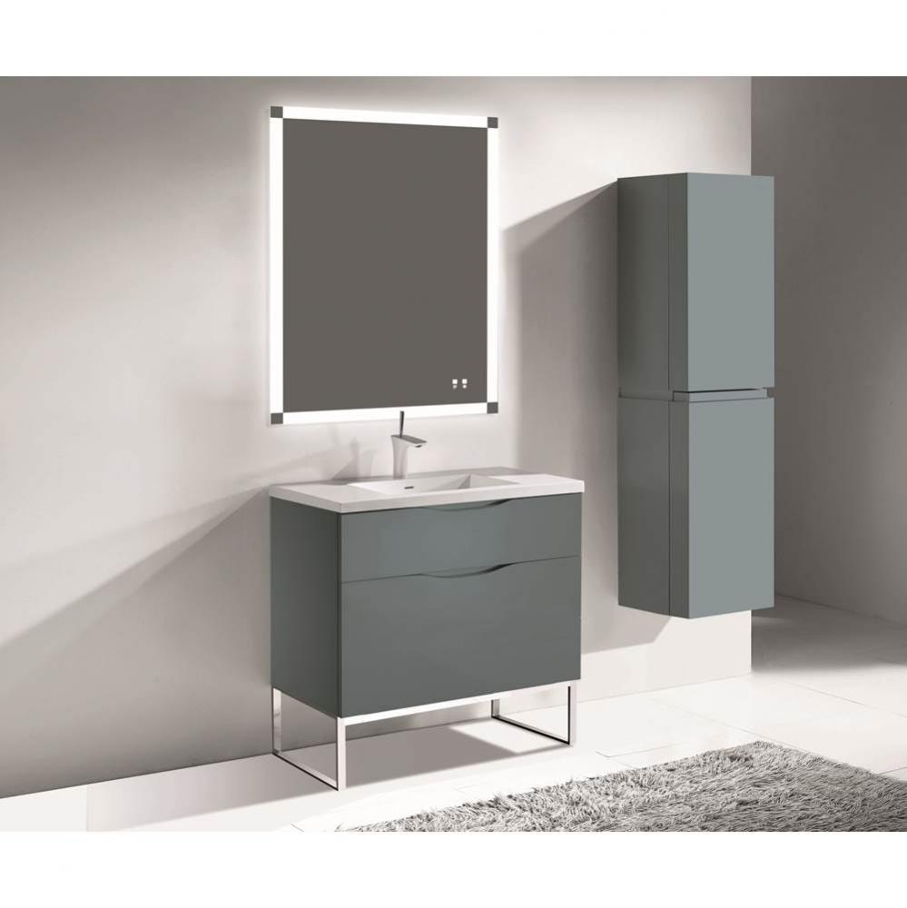 Milano 42'' Free Standing Vanity Cabinet Ash Grey/HW: Polished Chrome(PC)