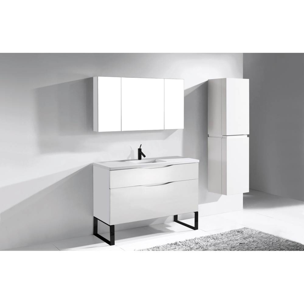 Milano 48C'' Free Standing Vanity Cabinet White/HW: Matte Black(MB)