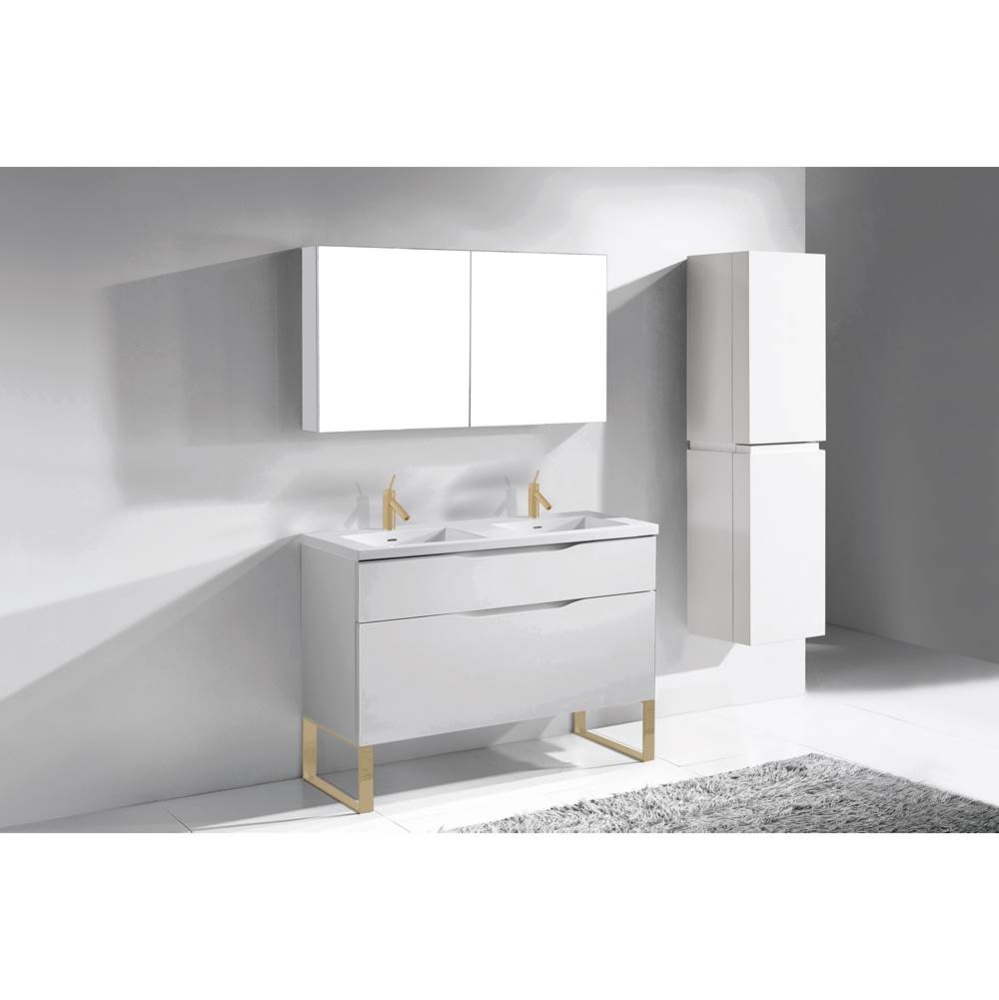 Milano 48D'' Free Standing Vanity Cabinet White/HW: Satin Brass(SB)