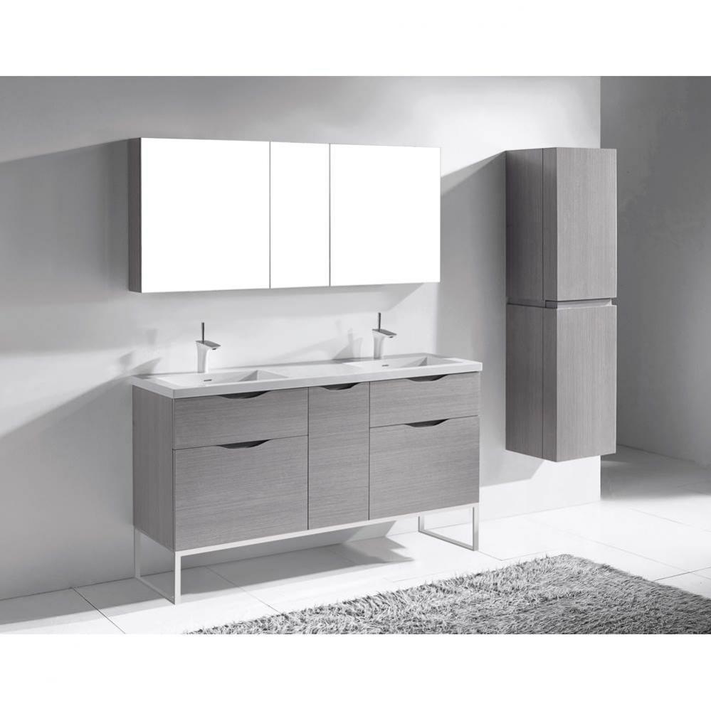 Madeli Milano 60D'' Free Standing Vanity Cabinet Ash Grey/HW: Brushed Nickel(BN)