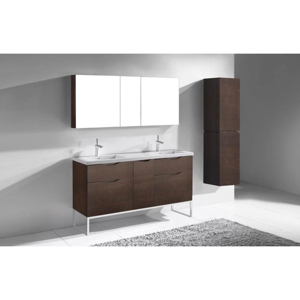 Madeli Milano 60D'' Free Standing Vanity Cabinet Walnut/HW: Brushed Nickel(BN)