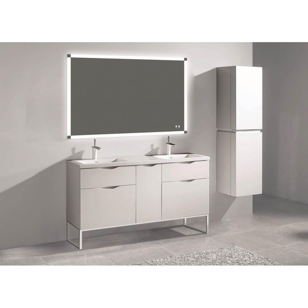 Madeli Milano 60D'' Free Standing Vanity Cabinet White/HW: Polished Nickel(PN)