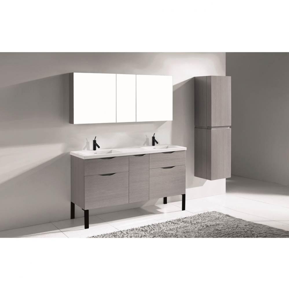 Madeli Milano 60D'' Free Standing Vanity Cabinet Ash Grey/HW: Polished Chrome(PC)