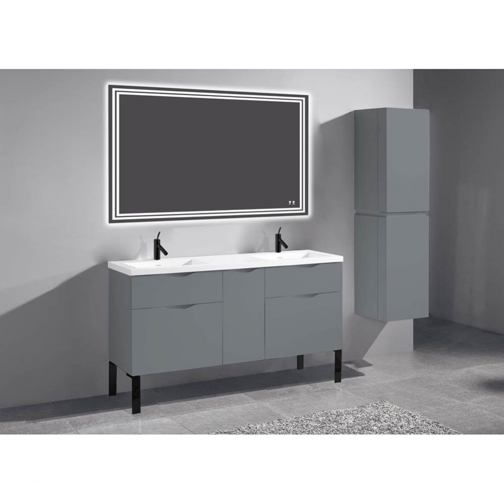 Madeli Milano 60D'' Free Standing Vanity Cabinet Studio Grey/HW: Matte Black(MB)