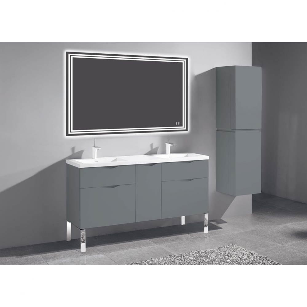 Madeli Milano 60D'' Free Standing Vanity Cabinet Studio Grey/HW: Polished Nickel(PN)