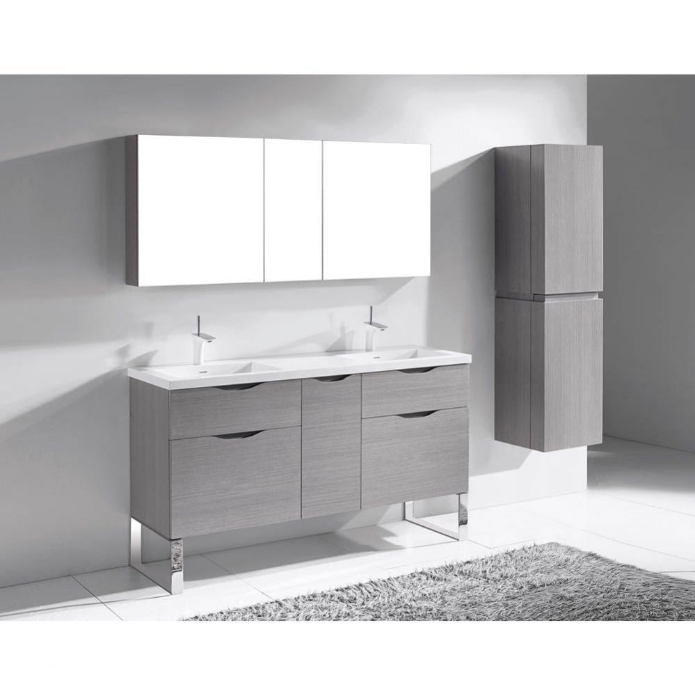 Madeli Milano 60D'' Free Standing Vanity Cabinet Ash Grey/HW: Polished Chrome(PC)
