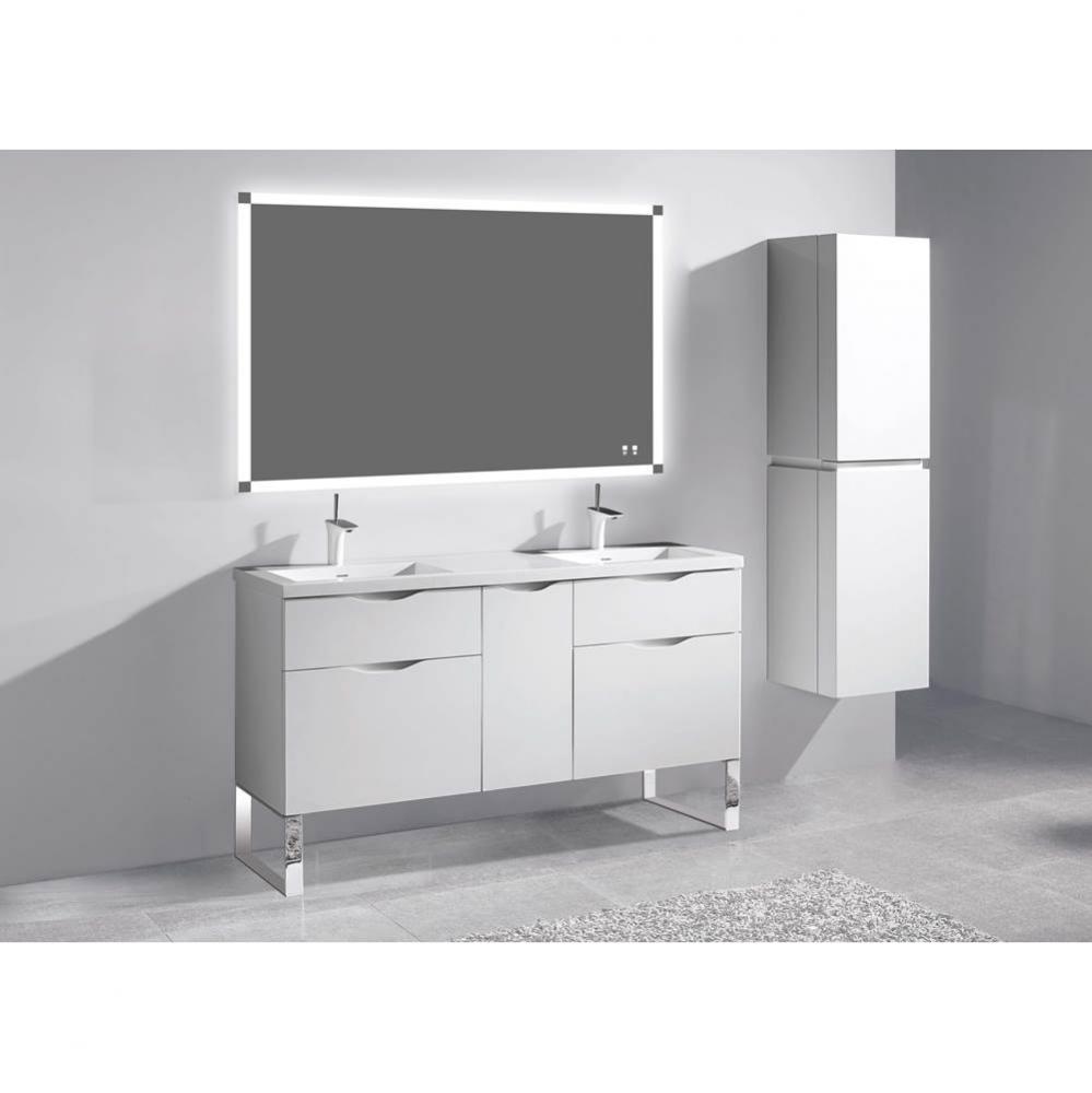 Madeli Milano 60D'' Free Standing Vanity Cabinet White/HW: Polished Chrome(PC)
