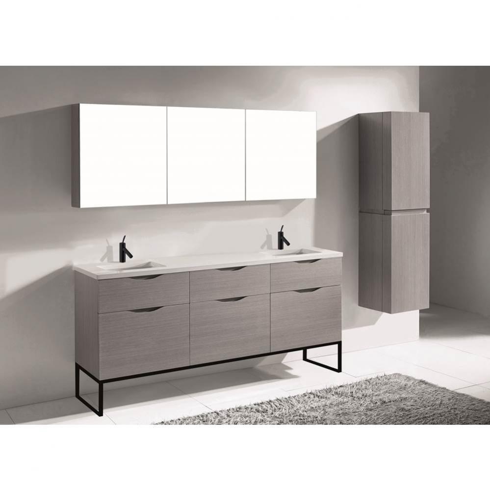 Madeli Milano 72'' Free Standing Vanity Cabinet Ash Grey/HW: Matte Black(MB)