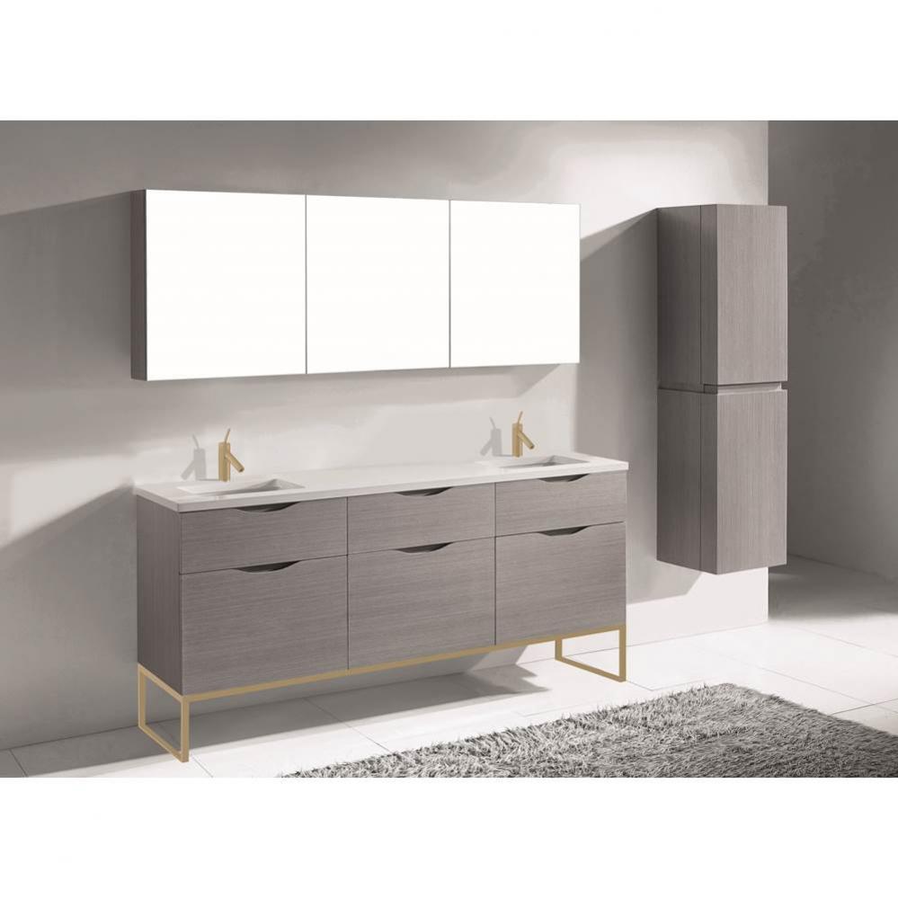 Madeli Milano 72'' Free Standing Vanity Cabinet Ash Grey/HW: Satin Brass(SB)