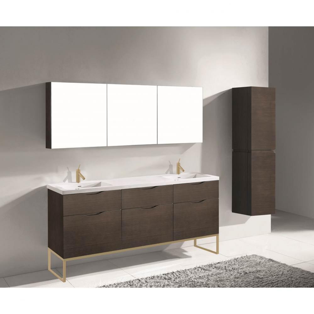 Madeli Milano 72'' Free Standing Vanity Cabinet Walnut/HW: Satin Brass(SB)