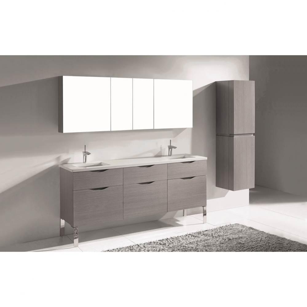 Madeli Milano 72'' Free Standing Vanity Cabinet Ash Grey/HW: Satin Brass(SB)