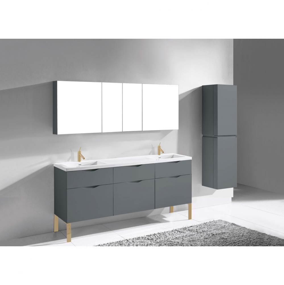 Madeli Milano 72'' Free Standing Vanity Cabinet Studio Grey/HW: Satin Brass(SB)