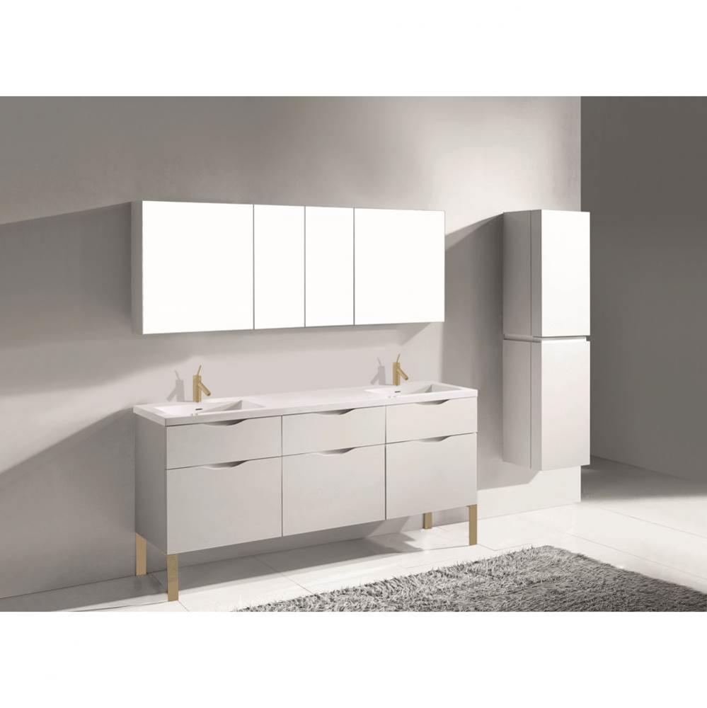 Madeli Milano 72'' Free Standing Vanity Cabinet White/HW: Satin Brass(SB)