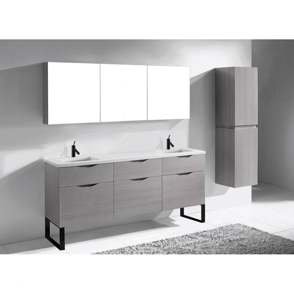 Madeli Milano 72'' Free Standing Vanity Cabinet Ash Grey/HW: Matte Black(MB)