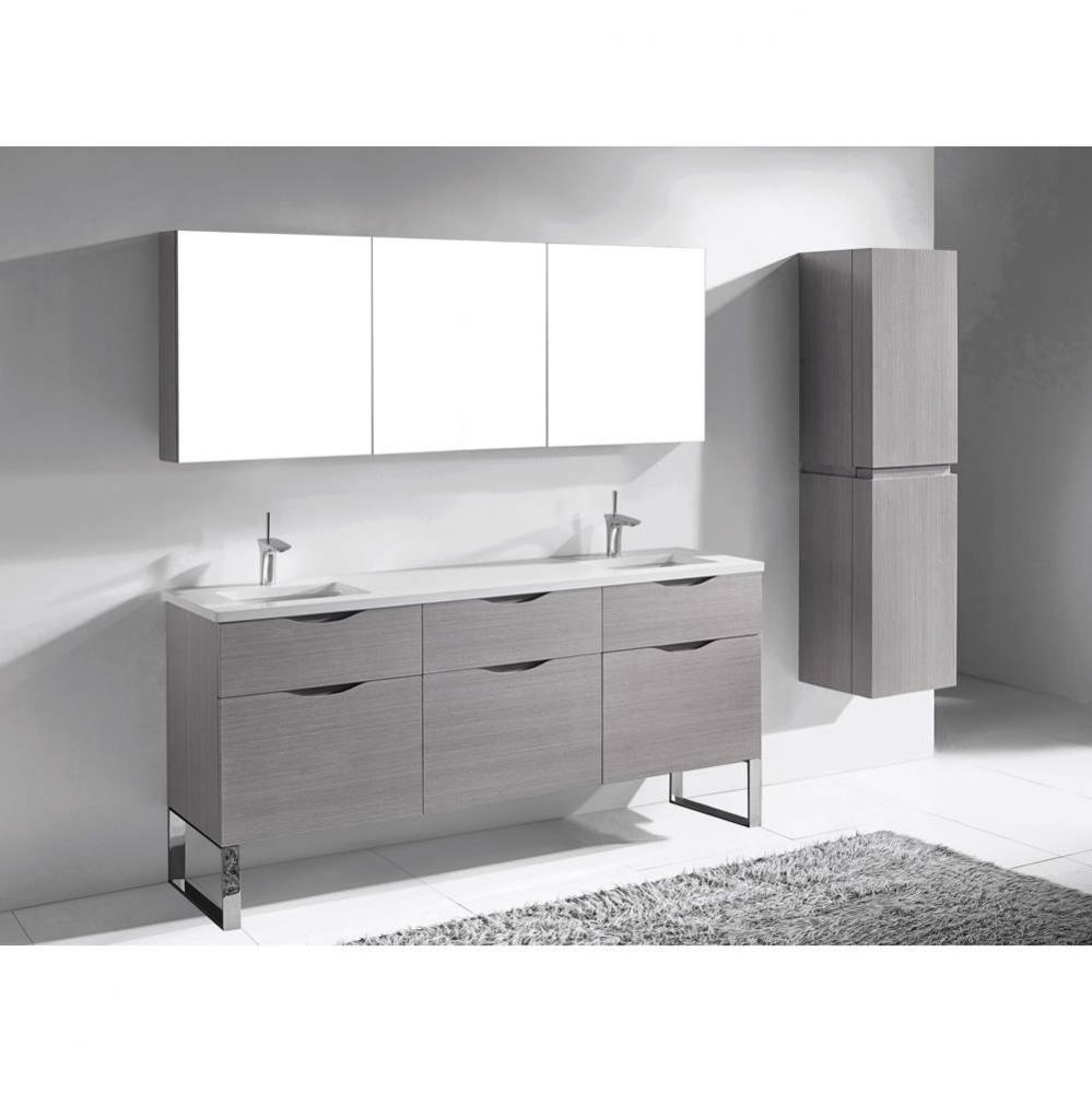 Madeli Milano 72'' Free Standing Vanity Cabinet Ash Grey/HW: Polished Nickel(PN)