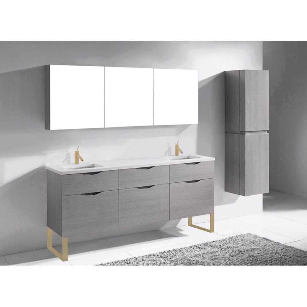 Madeli Milano 72'' Free Standing Vanity Cabinet Ash Grey/HW: Satin Brass(SB)