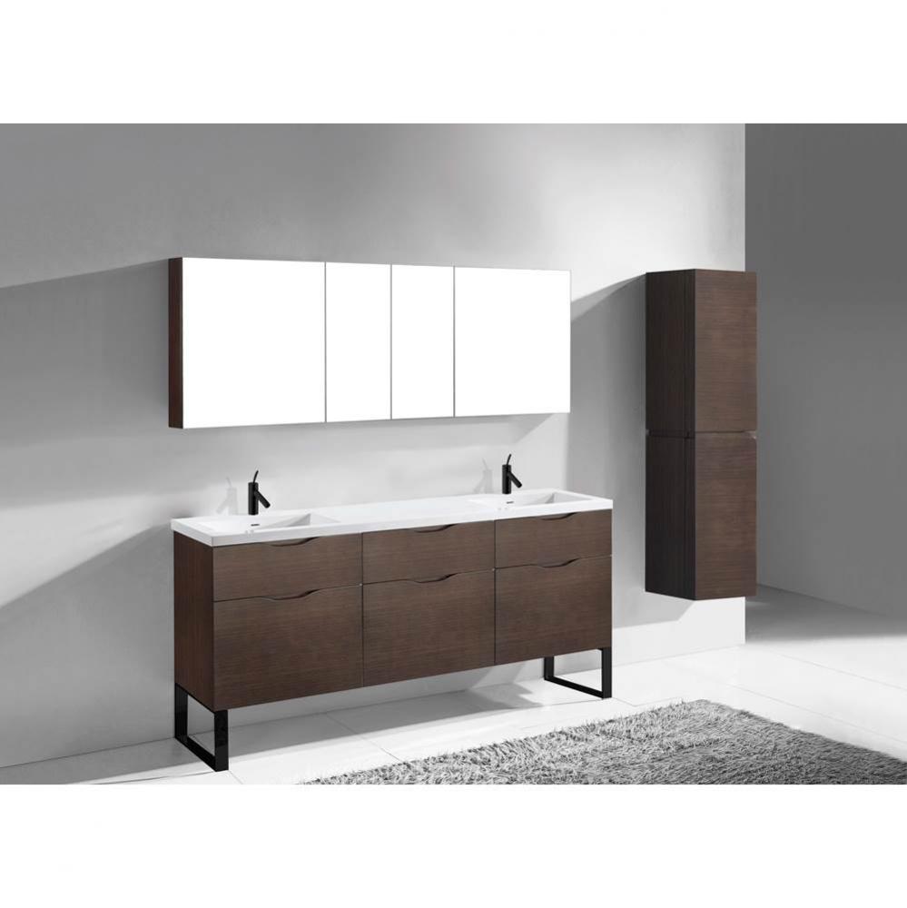 Madeli Milano 72'' Free Standing Vanity Cabinet Walnut/HW: Matte Black(MB)