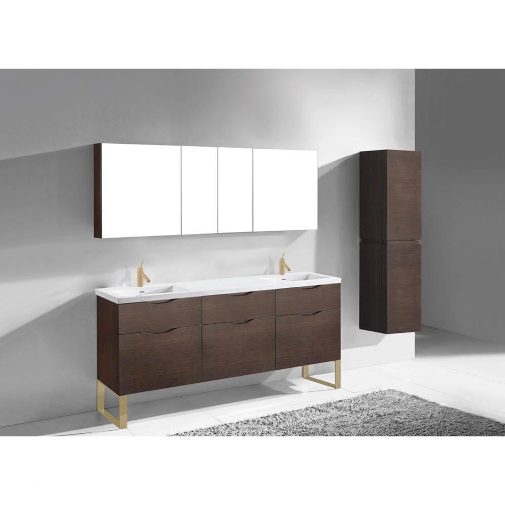 Madeli Milano 72'' Free Standing Vanity Cabinet Walnut/HW: Satin Brass(SB)