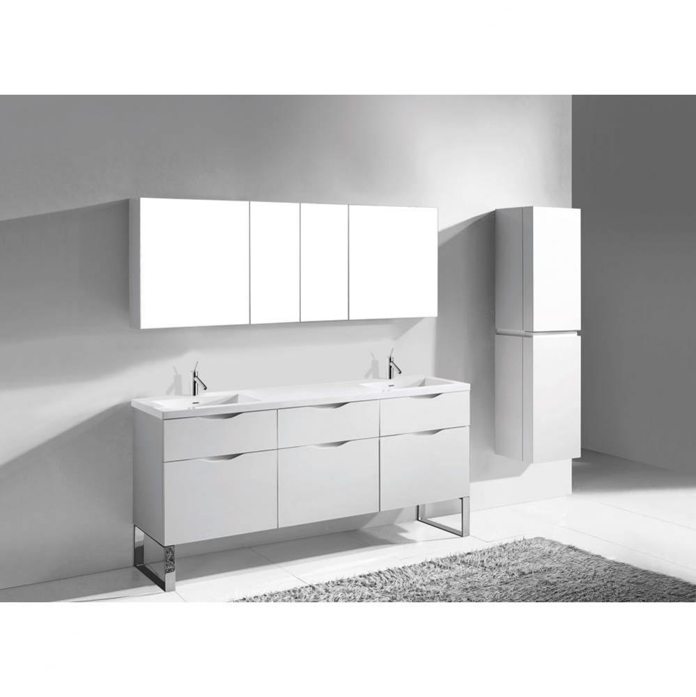 Milano 72'' Free Standing Vanity Cabinet White/HW: Polished Chrome(PC)
