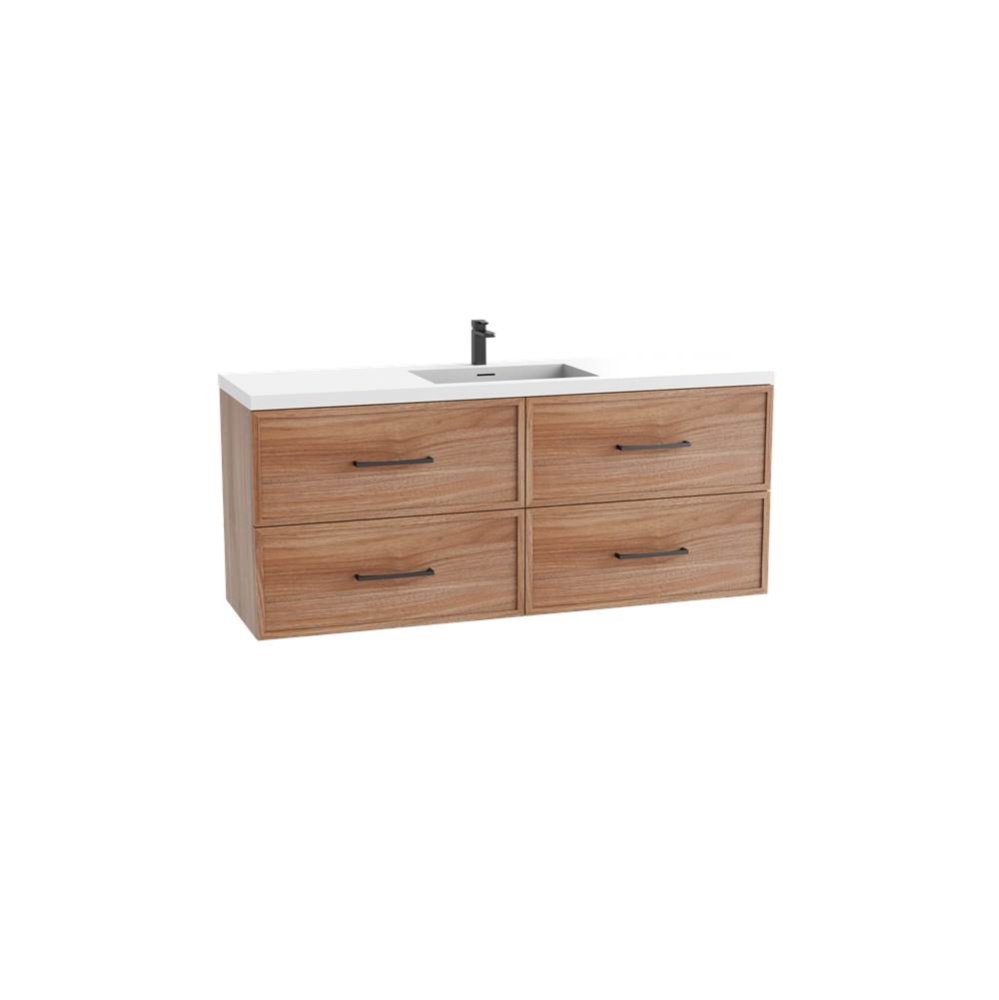 Apex 60C'' Wall hung  Vanity Cabinet in Natural Walnut Finish/HW: Polished Chrome(PC)