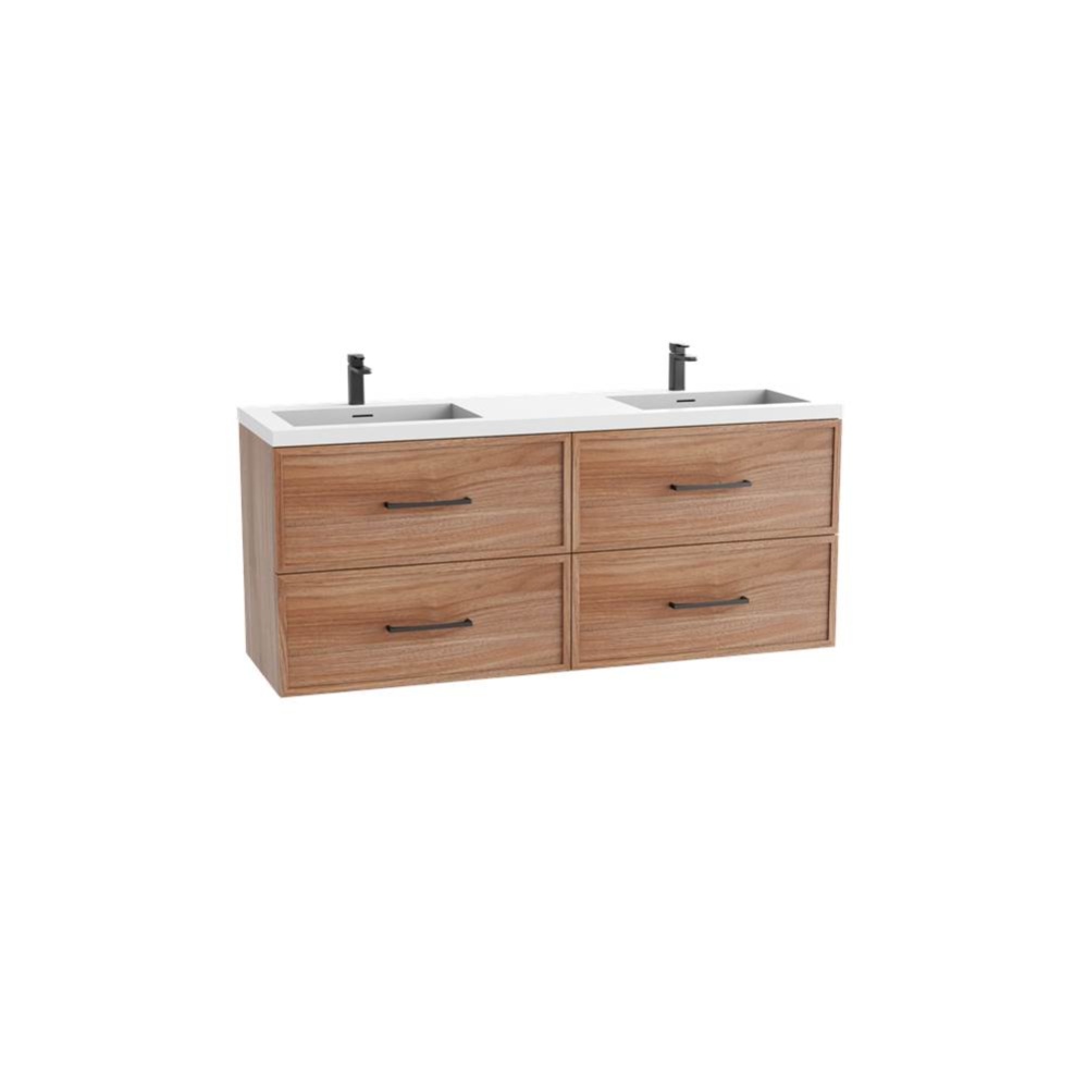 Apex 60D'' Wall hung  Vanity Cabinet in Natural Walnut Finish/HW: Polished Chrome(PC)