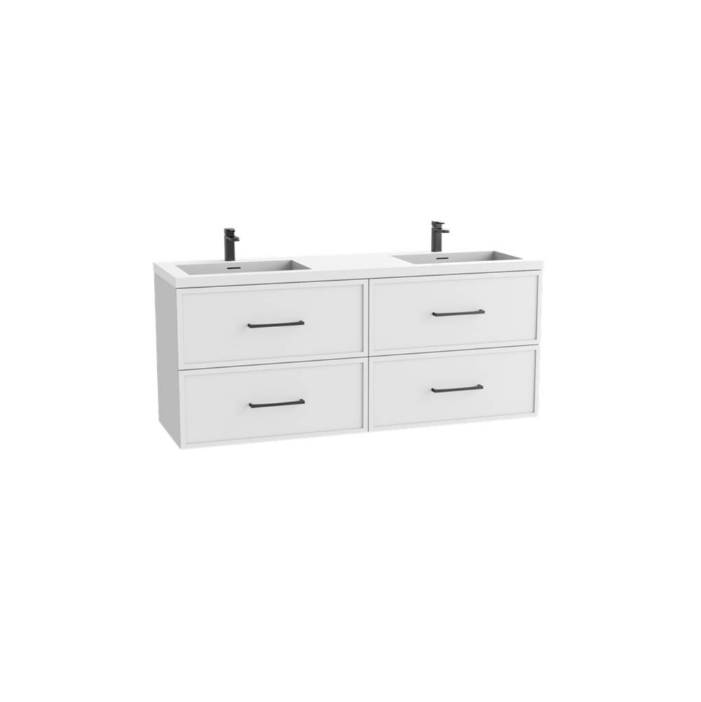 Apex 60D'' Wall hung  Vanity Cabinet in White Finish/HW: Polished Chrome(PC)