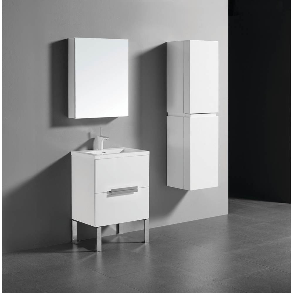 Soho 24'' Free standing Vanity Cabinet in White/HW: Polished Chrome(PC)
