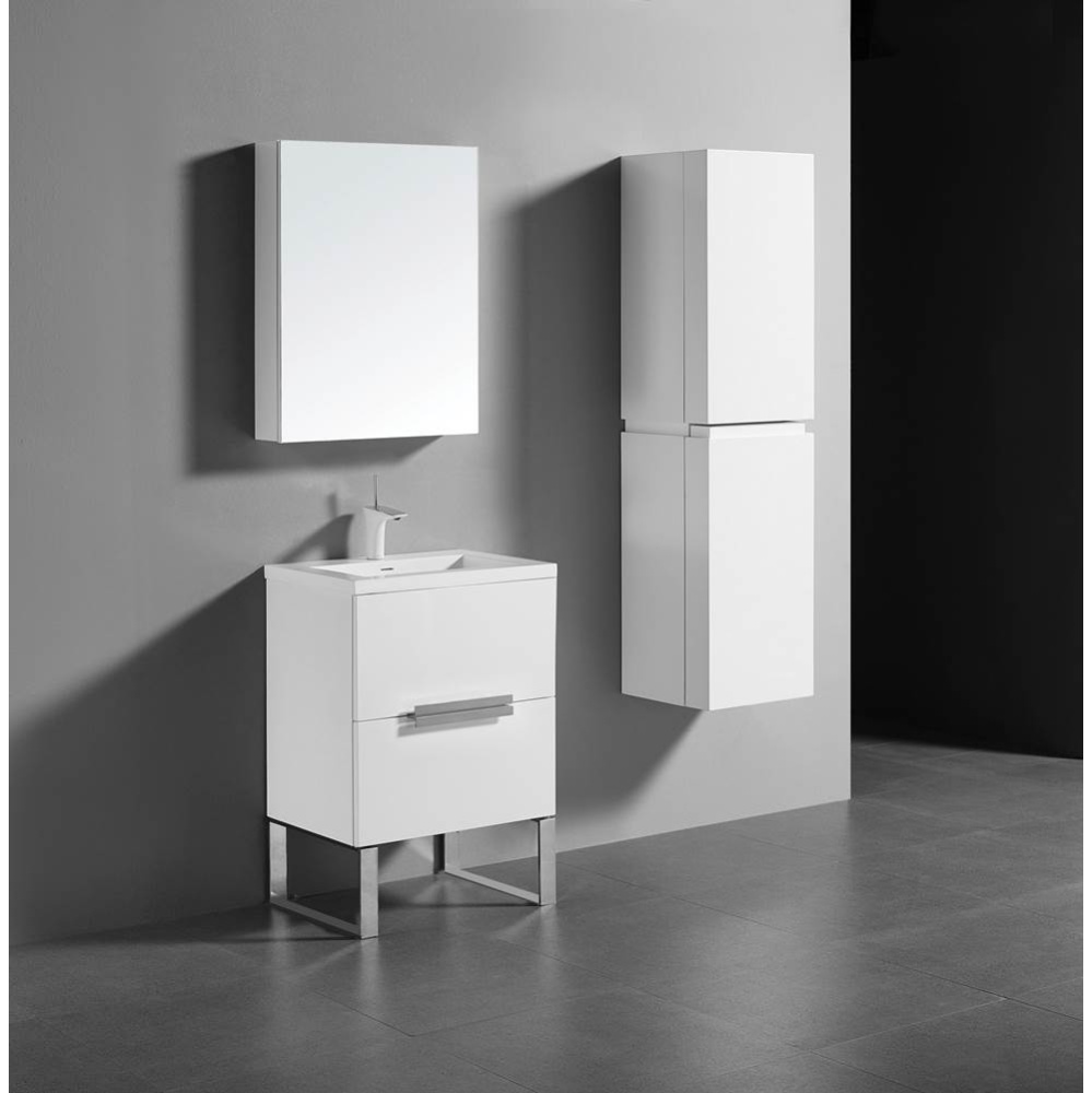 Soho 24'' Free standing Vanity Cabinet in White/HW: Polished Chrome(PC)