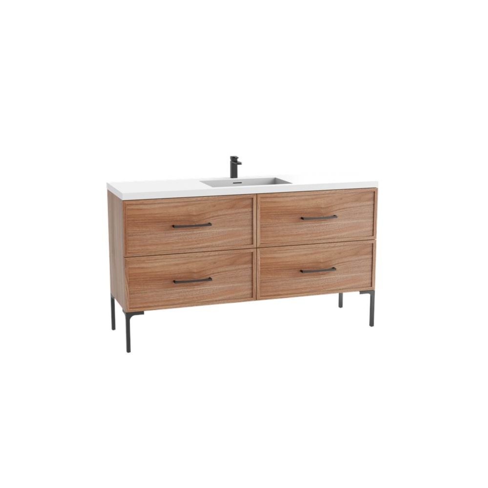 Peak 60C'' Free standing Vanity Cabinet in Natural Walnut/HW: Polished Chrome(PC)