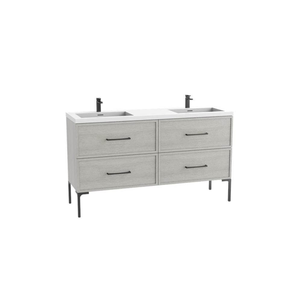 Peak 60D'' Free standing Vanity Cabinet in Coastal Grey/HW: Polished Chrome(PC)