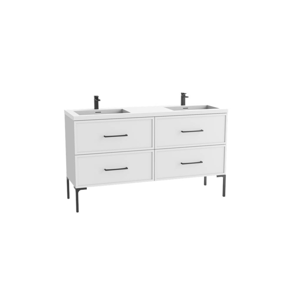 Peak 60D'' Free standing Vanity Cabinet in White/HW: Polished Chrome(PC)