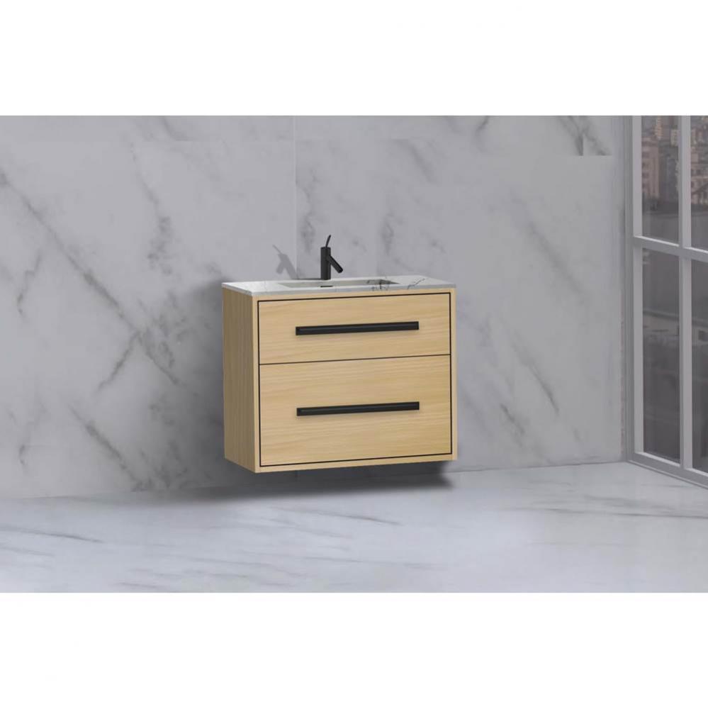 Madeli Apogee 30'' Wall hung Vanity Cabinet in Natural Oak/HW: Satin Brass(SB)