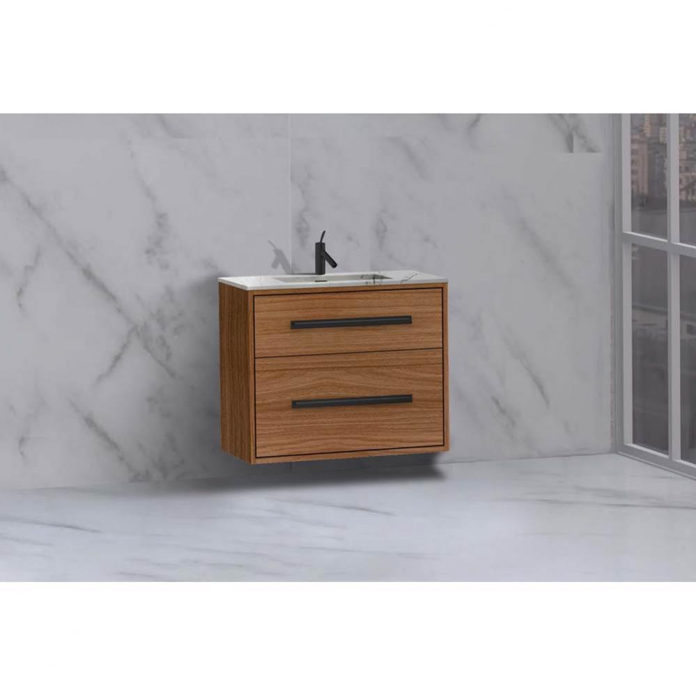 Madeli Apogee 30'' Wall hung Vanity Cabinet in Natural Walnut/HW: Brushed Nickel(BN)