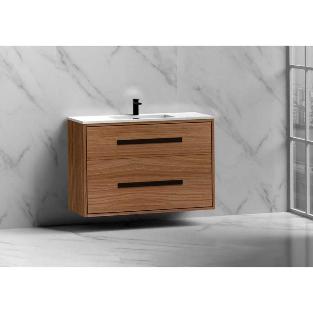 Madeli Apogee 36'' Wall hung Vanity Cabinet in Natural Walnut/HW: Polished Chrome(PC)