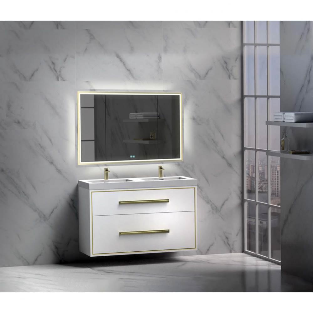 Madeli Apogee 48D'' Wall hung Vanity Cabinet in White/HW: Satin Brass(SB)