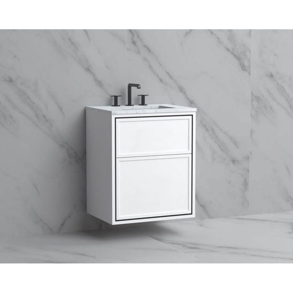 Edge 24'' Wall hung Vanity Cabinet in White/HW: No Handles - Inlay  Satin Brass(SB)
