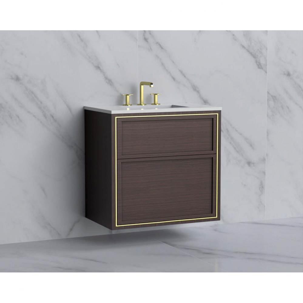 Madeli Edge 30'' Wall hung Vanity Cabinet in Walnut/HW: No Handles - Inlay  Polished Chr